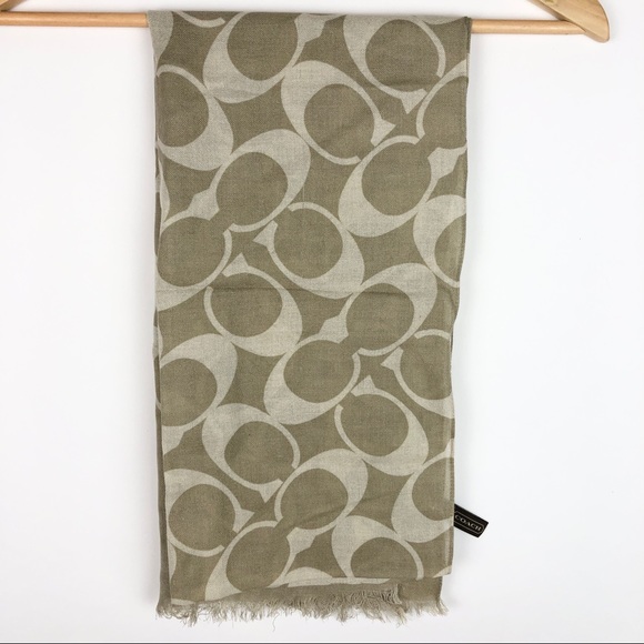 Coach Silk & Wool Signature Pattern C Tan & Cream Fringe Trim - Picture 2 of 13